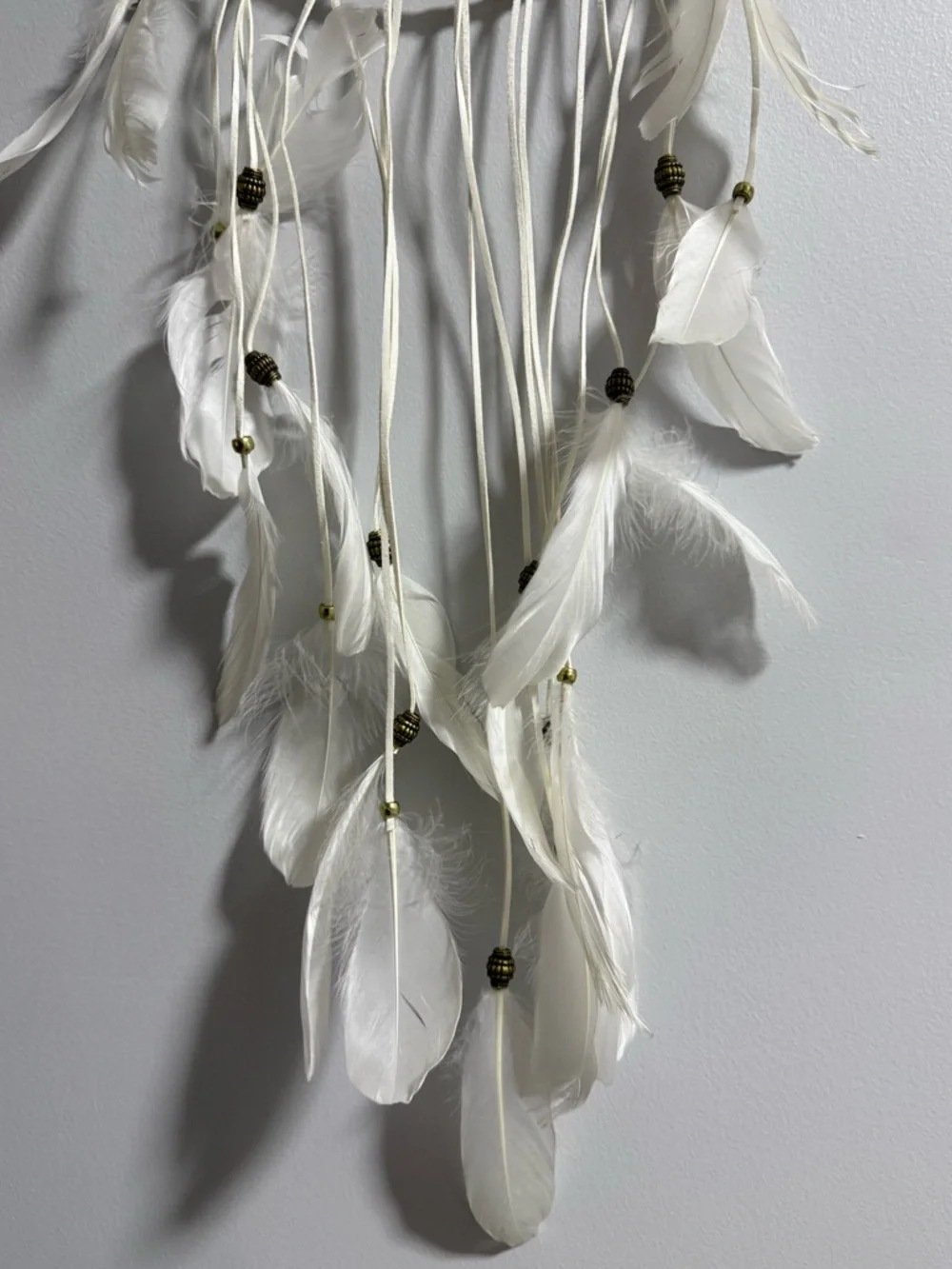 White Feather Dreamcatcher Wall Hanging - Neutral Home Wall Decor